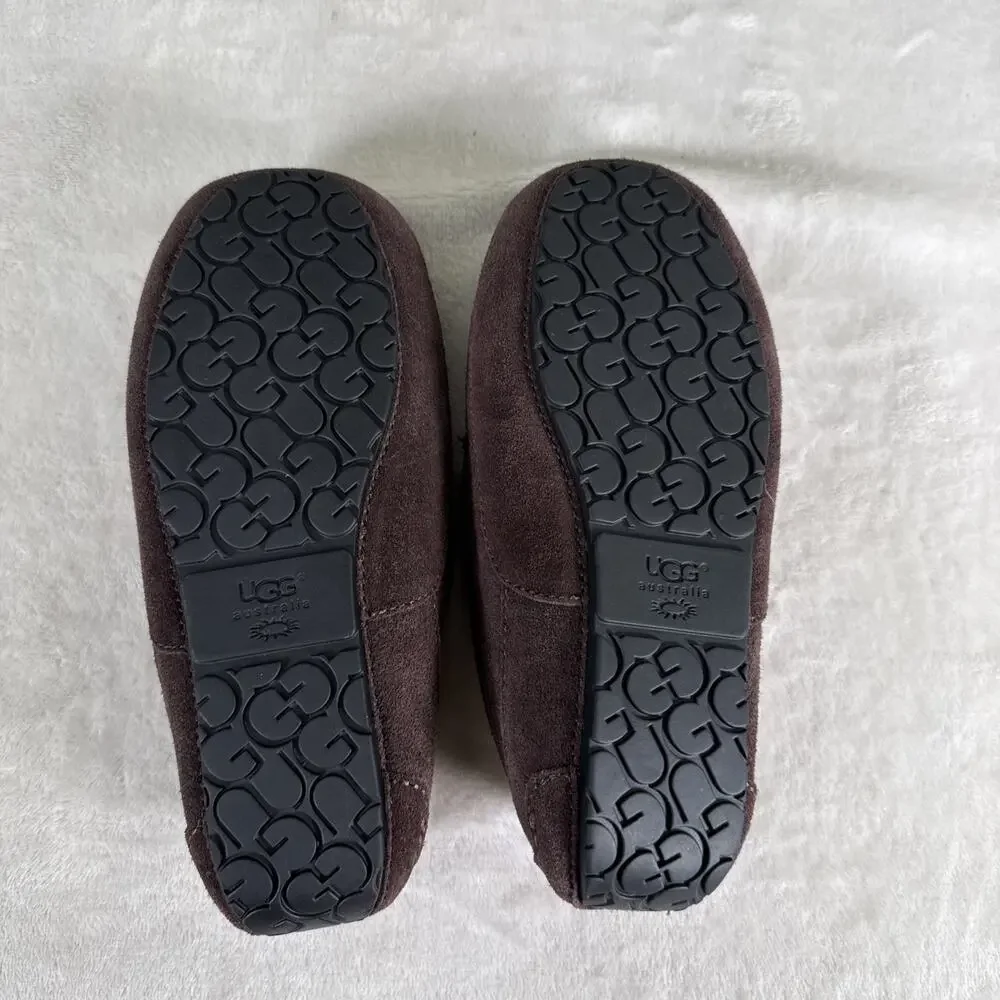 UGG Ascot Slipper Suede Kid Youth 3 Dark Brown Shearling Lining Slip On S/N 1974